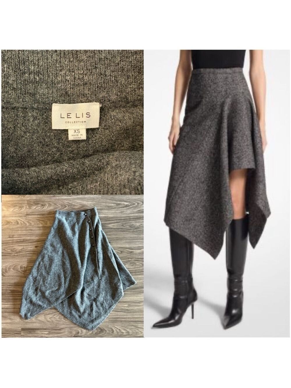 Le Lis Gray Asymmetrical Women's Skirt XS